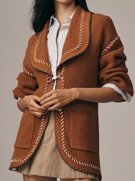 Anthropologie Sweaters - NWT Anthropologie Maeve Faux Leather Trim Whipstitch Cardigan Sweater